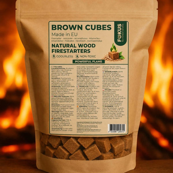 Fokus Brown Cubes – naravne lesne kocke za prižig, 192 kock